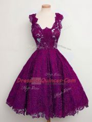 Purple Straps Neckline Lace Damas Dress Sleeveless Lace Up