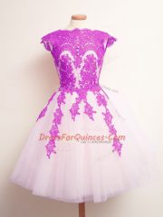 Inexpensive Tulle Sleeveless Mini Length Dama Dress and Appliques