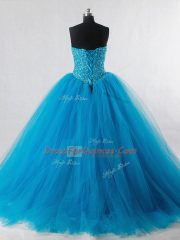 Sleeveless Floor Length Beading Lace Up Quinceanera Dresses with Baby Blue