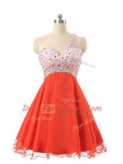 Fantastic Orange Red Backless Prom Evening Gown Beading Sleeveless Mini Length