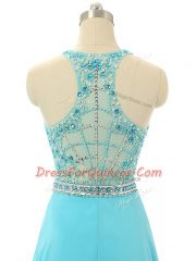 Aqua Blue Empire Beading Prom Dress Zipper Chiffon Sleeveless Floor Length