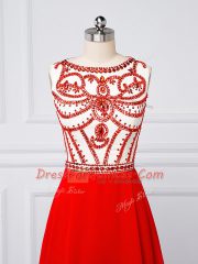 Red Scoop Neckline Beading Sleeveless Side Zipper