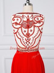 Red Scoop Neckline Beading Sleeveless Side Zipper