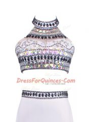 Glittering White Sleeveless Brush Train Beading Dress for Prom