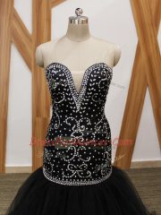 Tulle Sweetheart Sleeveless Brush Train Lace Up Beading Prom Dresses in Black