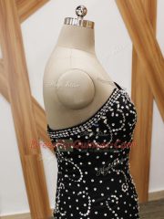 Tulle Sweetheart Sleeveless Brush Train Lace Up Beading Prom Dresses in Black