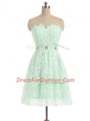 Mini Length Zipper Evening Dress Apple Green for Prom and Party and Sweet 16 with Beading and Lace