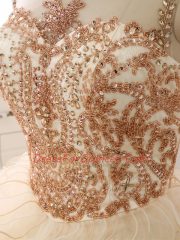 Designer Scoop Sleeveless Sweep Train Lace Up Quinceanera Dresses Champagne Organza