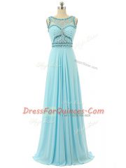 Discount Aqua Blue Prom Dress Prom and Military Ball and Beach with Beading Scoop Sleeveless Zipper