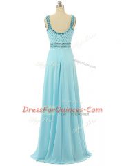 Discount Aqua Blue Prom Dress Prom and Military Ball and Beach with Beading Scoop Sleeveless Zipper