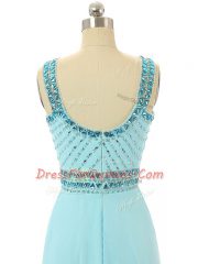 Discount Aqua Blue Prom Dress Prom and Military Ball and Beach with Beading Scoop Sleeveless Zipper