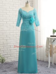 Long Sleeves Lace and Appliques and Ruching and Hand Made Flower Zipper Prom Dress