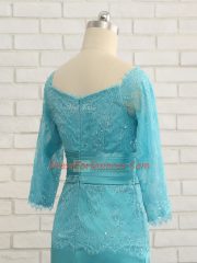 Long Sleeves Lace and Appliques and Ruching and Hand Made Flower Zipper Prom Dress