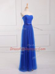 Classical Tulle and Lace Sleeveless Floor Length Dama Dress for Quinceanera and Belt