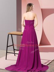 Gold Zipper Beading and Ruching Sleeveless Brush Train