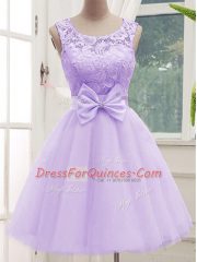 Flirting Tulle Scoop Sleeveless Lace Up Lace and Bowknot Quinceanera Court Dresses in Lavender