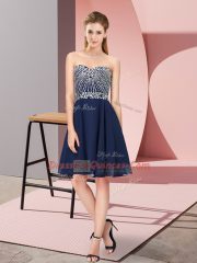 Beading Homecoming Dress Navy Blue Lace Up Sleeveless Knee Length