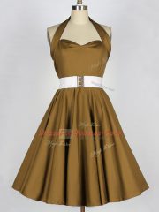 Admirable Knee Length Brown Quinceanera Dama Dress Taffeta Sleeveless Belt