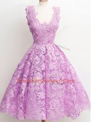 Fashionable Lilac Court Dresses for Sweet 16 Prom and Party and Wedding Party with Lace Straps Sleeveless Zipper