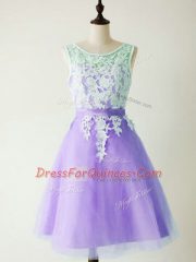 Admirable Tulle Scoop Sleeveless Lace Up Lace Damas Dress in Lavender