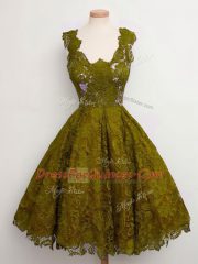 Sumptuous Olive Green Sleeveless Lace Lace Up Quinceanera Court of Honor Dress for Prom and Party and Wedding Party