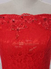 Edgy Scoop Sleeveless Evening Dress Lace and Appliques Red Lace