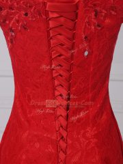 Edgy Scoop Sleeveless Evening Dress Lace and Appliques Red Lace