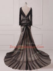 Elegant Black Dress for Prom Scoop Long Sleeves Brush Train Zipper