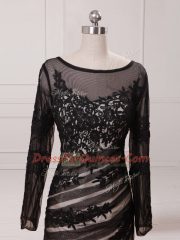 Elegant Black Dress for Prom Scoop Long Sleeves Brush Train Zipper