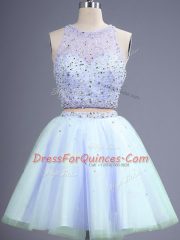 Customized Beading Dama Dress Lavender Lace Up Sleeveless Knee Length