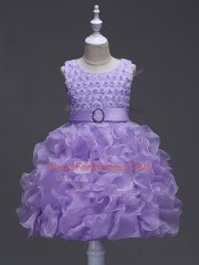 Lavender Scoop Lace Up Ruffles and Belt Pageant Gowns For Girls Sleeveless