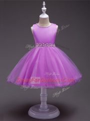 Ball Gowns Little Girls Pageant Dress Wholesale Lilac Scoop Organza Sleeveless Knee Length Zipper