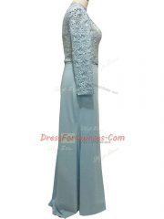 Chiffon High-neck Long Sleeves Side Zipper Lace Prom Party Dress in Light Blue