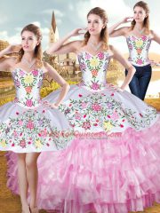 Sleeveless Embroidery and Ruffled Layers Lace Up Quinceanera Dress