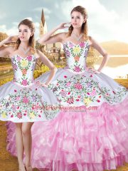Sleeveless Embroidery and Ruffled Layers Lace Up Quinceanera Dress
