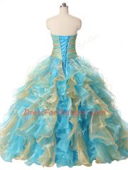 Captivating Sleeveless Beading and Ruffles Lace Up Quince Ball Gowns