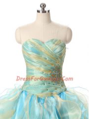 Captivating Sleeveless Beading and Ruffles Lace Up Quince Ball Gowns