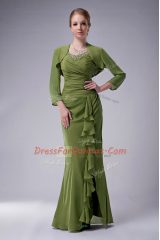 Chic Floor Length Olive Green Prom Party Dress Chiffon Sleeveless Beading