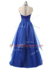 Latest Halter Top Sleeveless Zipper Prom Gown Blue Organza