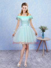 New Arrival Aqua Blue Quinceanera Dama Dress Prom and Party with Lace Off The Shoulder Cap Sleeves Lace Up