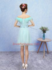 New Arrival Aqua Blue Quinceanera Dama Dress Prom and Party with Lace Off The Shoulder Cap Sleeves Lace Up