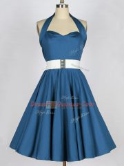 Teal Lace Up Quinceanera Court Dresses Belt Sleeveless Knee Length