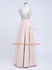 Elastic Woven Satin Sleeveless Floor Length and Beading and Belt