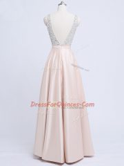 Elastic Woven Satin Sleeveless Floor Length and Beading and Belt