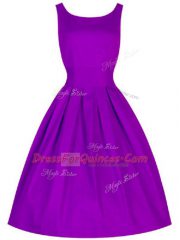 Fabulous A-line Quinceanera Dama Dress Purple Scoop Taffeta Sleeveless Knee Length Lace Up