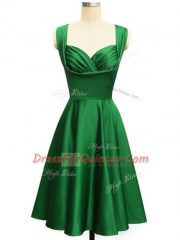 Dark Green Straps Neckline Ruching Damas Dress Sleeveless Lace Up