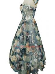 Sweetheart Sleeveless Printed Ruching Zipper