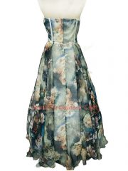 Sweetheart Sleeveless Printed Ruching Zipper