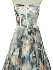 Sweetheart Sleeveless Printed Ruching Zipper