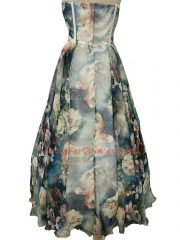 Sweetheart Sleeveless Printed Ruching Zipper